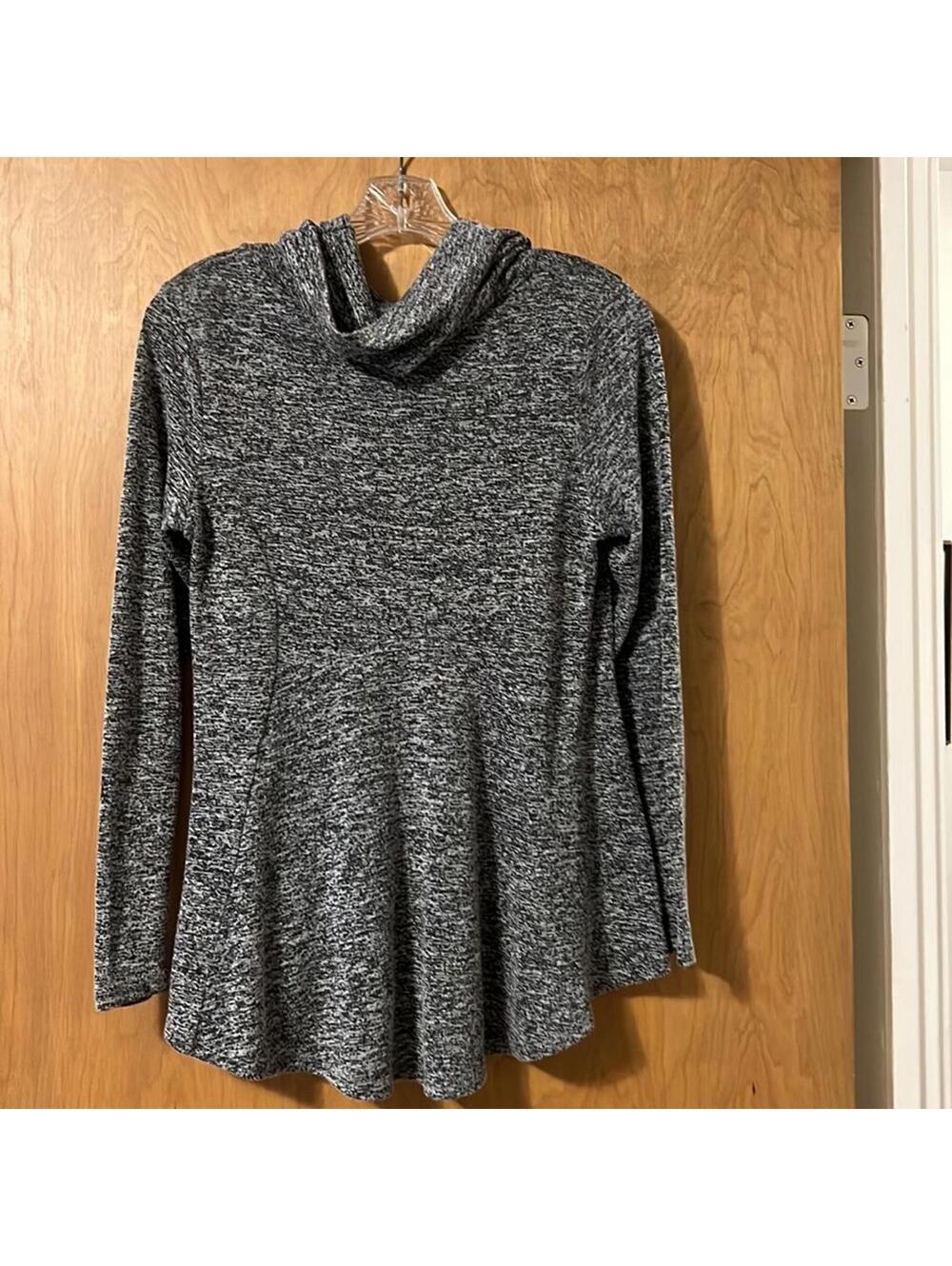 Bobeau Petite Medium Gray Marled Cowl Neck Swing Tunic Top Made in USA - Picture 2 of 6